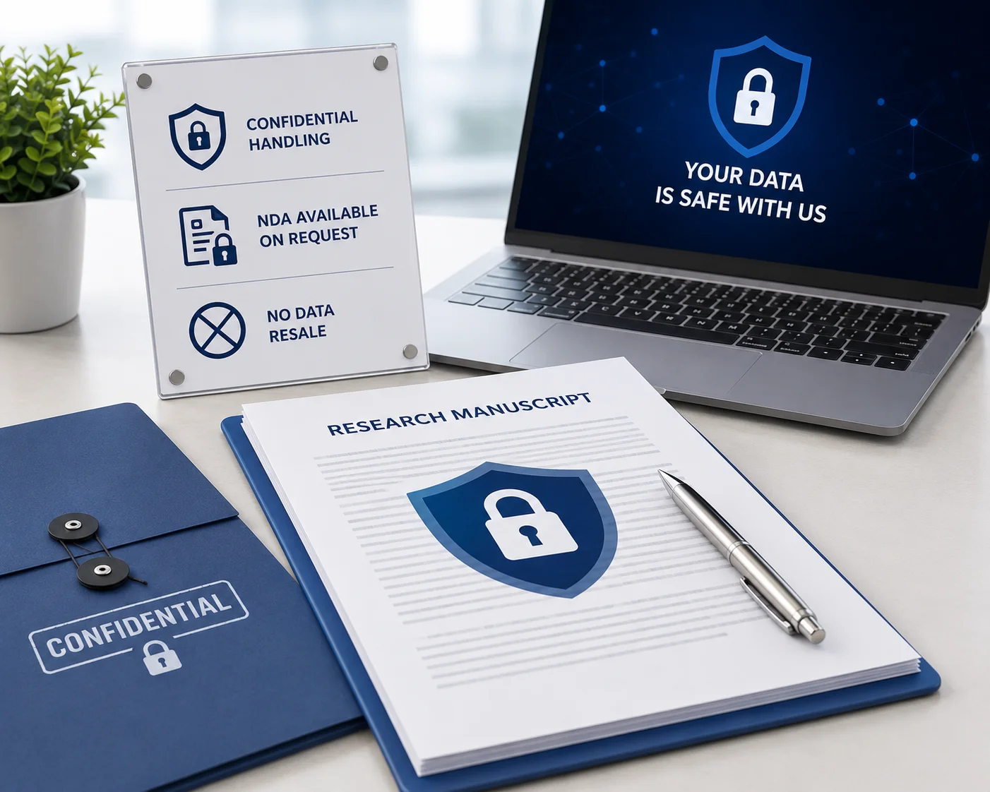 Confidential manuscript handling and research data protection with secure document storage